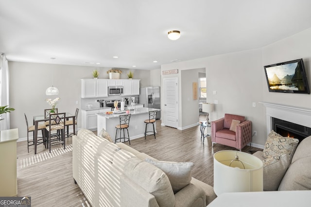 living room with light wood-type flooring