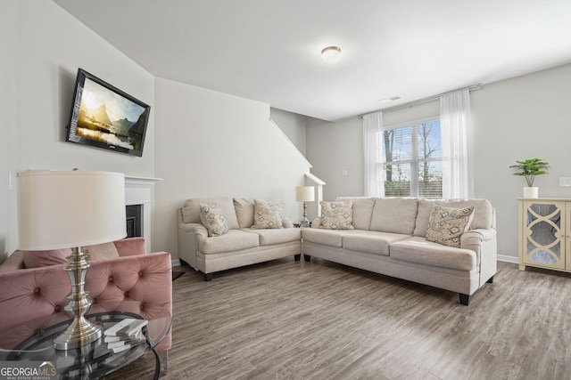 living room with hardwood / wood-style flooring