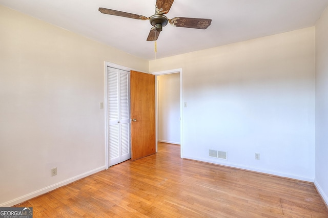 interior space featuring ceiling fan and light hardwood / wood-style floors