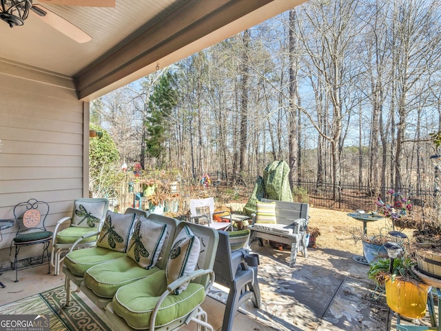 view of patio / terrace featuring an outdoor hangout area and ceiling fan