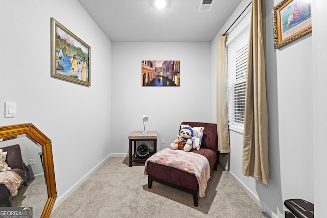 sitting room with light carpet