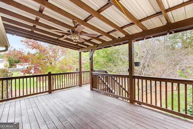 wooden terrace with ceiling fan