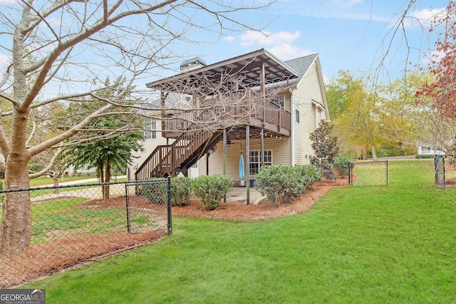 view of home's exterior with a sunroom, a yard, and a patio area