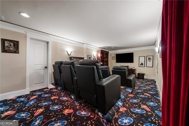 102 Townsend Pass, Alpharetta, GA 30004 - carpeted home theater with crown molding and baseboards