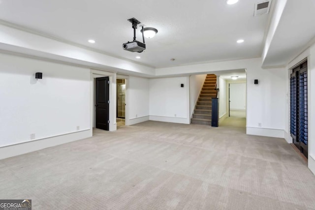 basement with light carpet