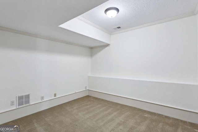 interior space featuring light carpet and a textured ceiling