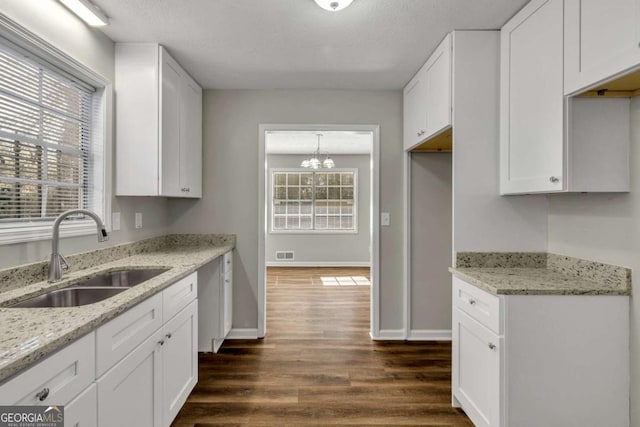 kitchen featuring white cabinetry, sink, and dark wood-type flooring