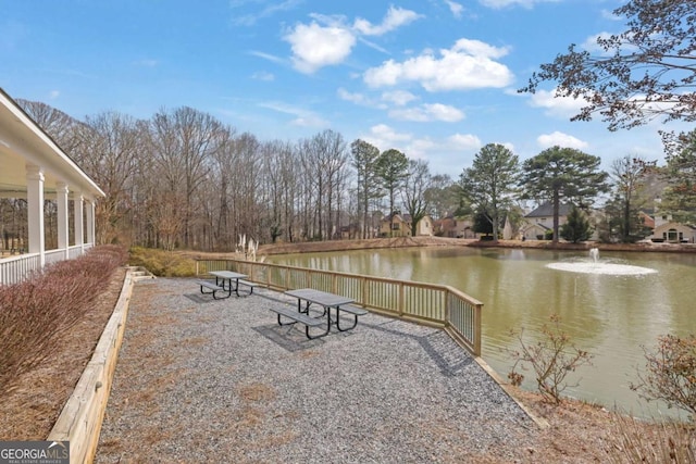 dock area with a water view