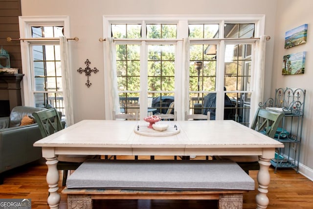 dining area featuring hardwood / wood-style floors and plenty of natural light