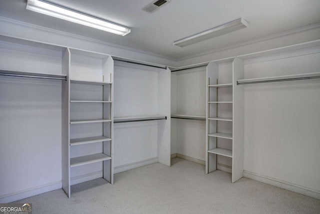 spacious closet with light colored carpet