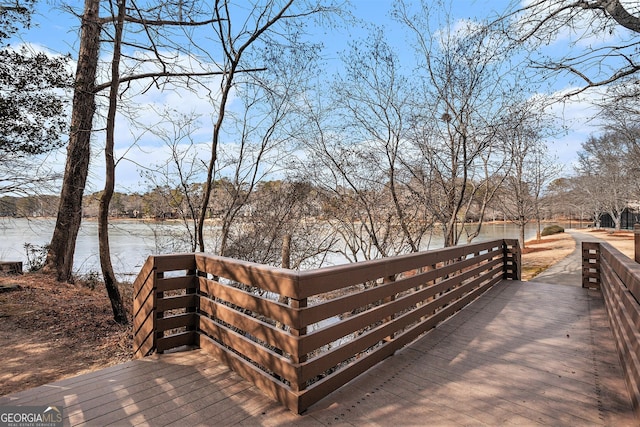 deck with a water view