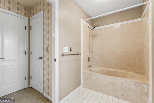 bathroom featuring tile patterned floors, a textured ceiling, and shower / bath combination