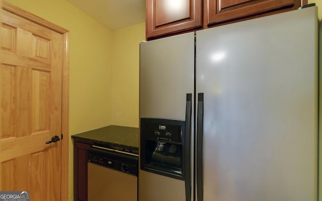 kitchen with dishwasher and stainless steel fridge with ice dispenser