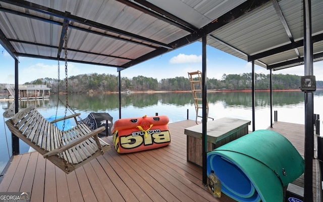 view of dock with a water view