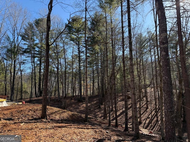 view of landscape featuring a wooded view