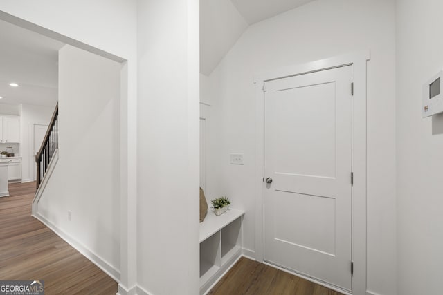 mudroom with wood finished floors