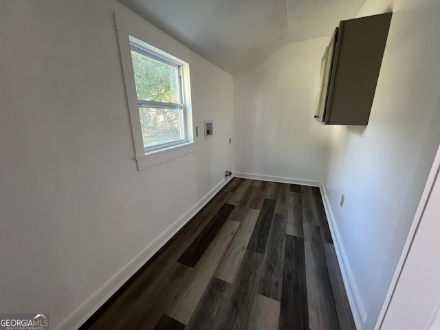 washroom with washer hookup and dark hardwood / wood-style flooring