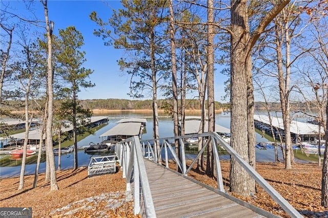 view of dock featuring a water view