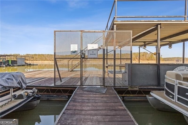 view of dock with a water view