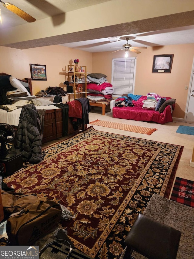 bedroom with carpet flooring and ceiling fan