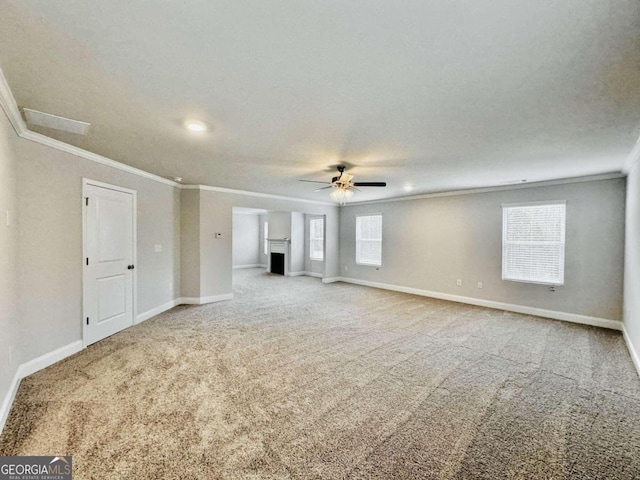 interior space featuring crown molding and ceiling fan