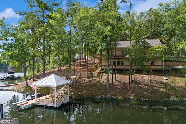 view of dock with a water view