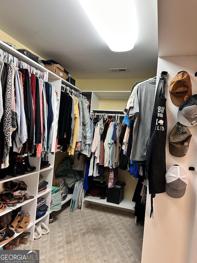 walk in closet featuring carpet floors