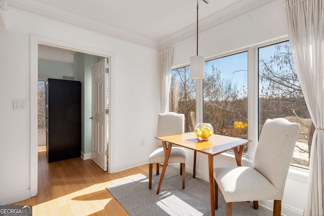 interior space featuring crown molding and light wood-type flooring