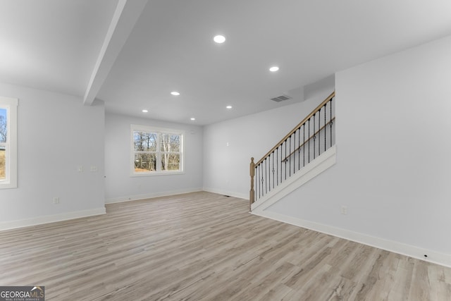 unfurnished living room with light hardwood / wood-style floors