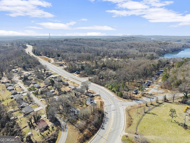 aerial view featuring a water view