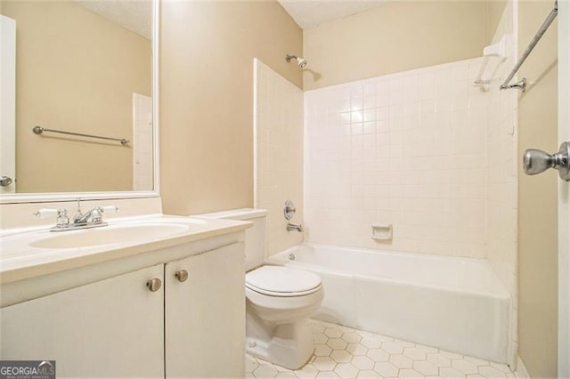 full bathroom with shower / bath combination, vanity, and toilet