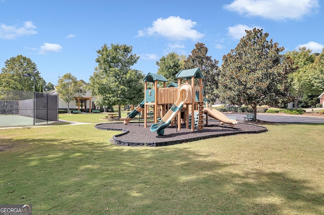 view of play area with a lawn