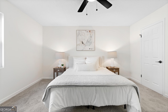 bedroom with carpet floors and ceiling fan