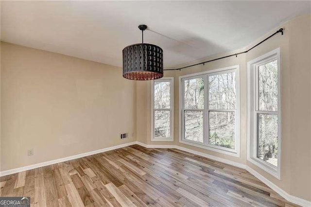 unfurnished dining area featuring light hardwood / wood-style floors