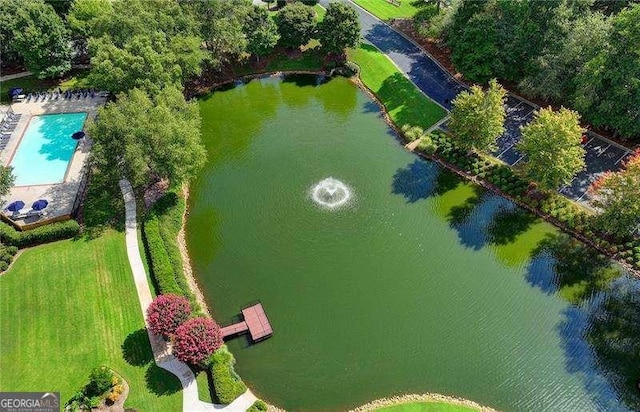 aerial view with a water view