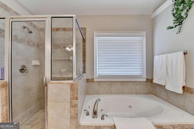 bathroom featuring plus walk in shower