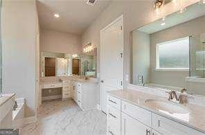 bathroom with vanity and a bathing tub