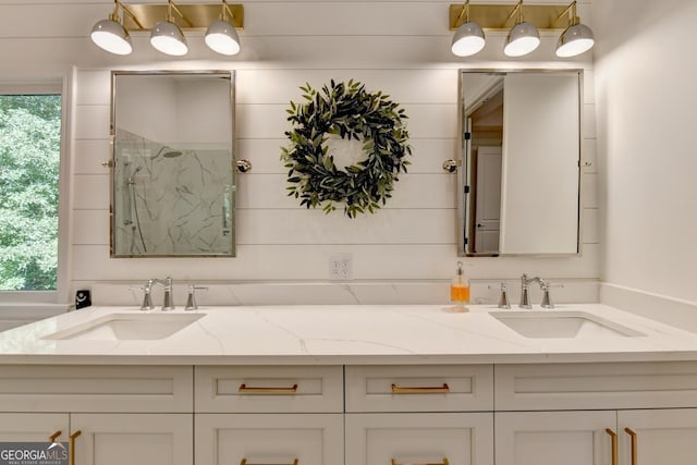 bathroom with vanity, plenty of natural light, and a shower