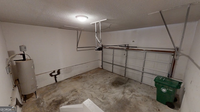 garage featuring a garage door opener and water heater