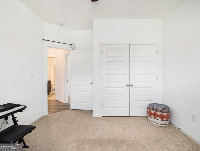 bedroom with a closet and carpet