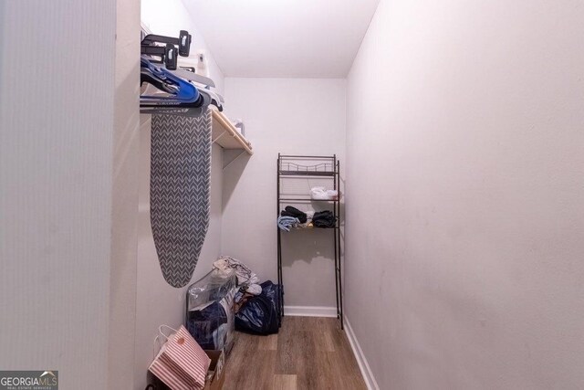 walk in closet with wood-type flooring