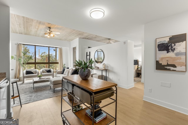 dining room featuring light hardwood / wood-style floors and ceiling fan