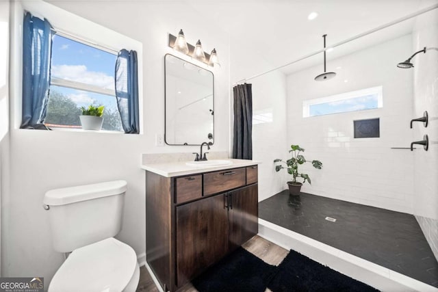 bathroom featuring vanity, a wealth of natural light, toilet, and a shower with shower curtain