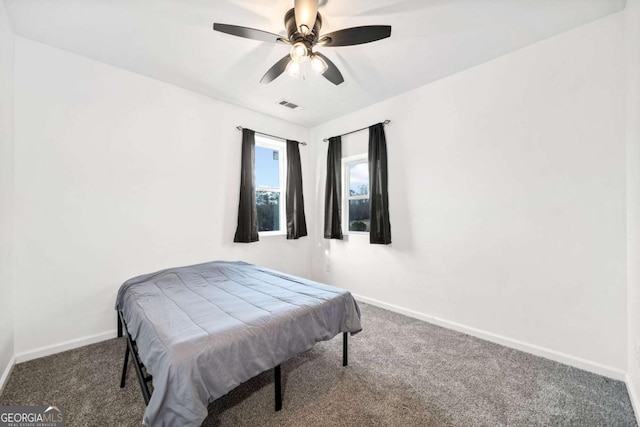 bedroom with carpet floors and ceiling fan