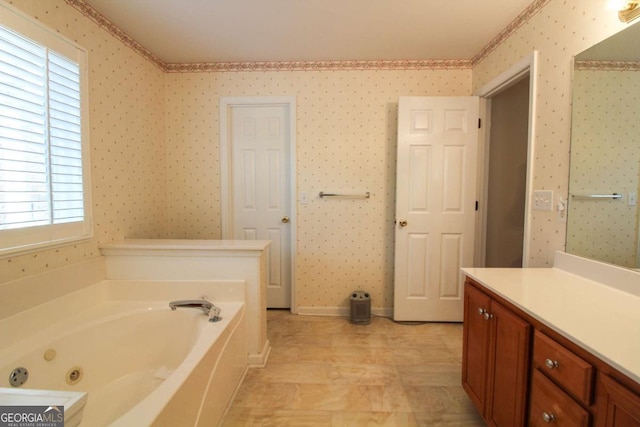 bathroom with vanity and a tub to relax in