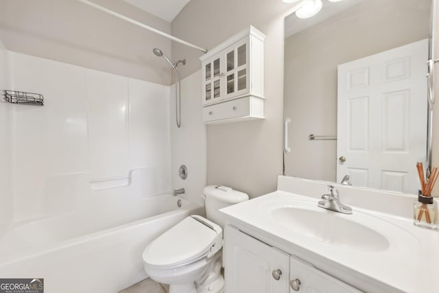 full bathroom featuring vanity, shower / washtub combination, and toilet