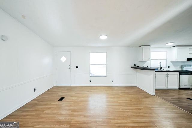 unfurnished living room with sink and light wood-type flooring