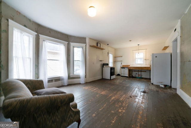 living room with dark wood-type flooring