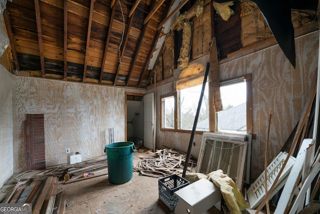 misc room featuring beamed ceiling, high vaulted ceiling, and wooden ceiling