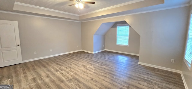 additional living space with wood-type flooring and ceiling fan